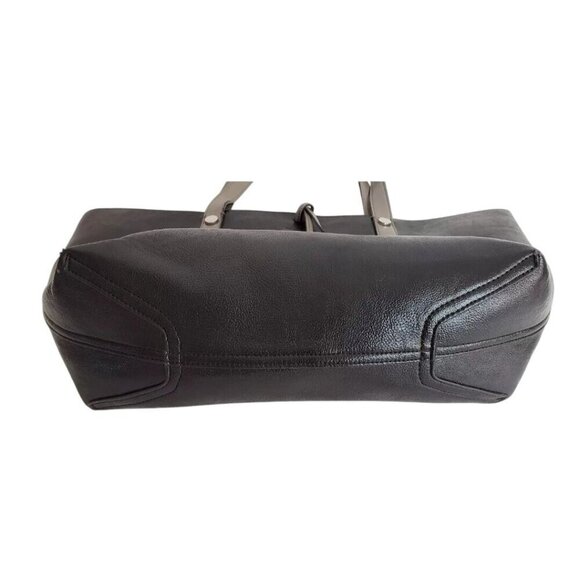 Calvin Klein Black Gray Reversible Leather Tote Bag Magnetic Closure Logo - Picture 6 of 14